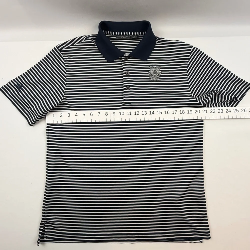 Adidas Whistling Straits Mens Navy Blue White Striped Golf Polo Shirt Size M